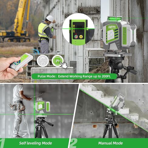 Laser Level, Huepar Pro Self Leveling 4 x 360° Green Cross Line Laser Level Tool, High Accuracy 4D Level Laser for Construction, 8000mAh Rechargeable Li-ion Battery, Remote Controller&Hard Carry Case in Saudi Arabia