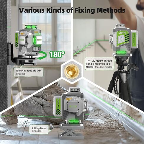 Laser Level, Huepar Pro Self Leveling 4 x 360° Green Cross Line Laser Level Tool, High Accuracy 4D Level Laser for Construction, 8000mAh Rechargeable Li-ion Battery, Remote Controller&Hard Carry Case in Saudi Arabia