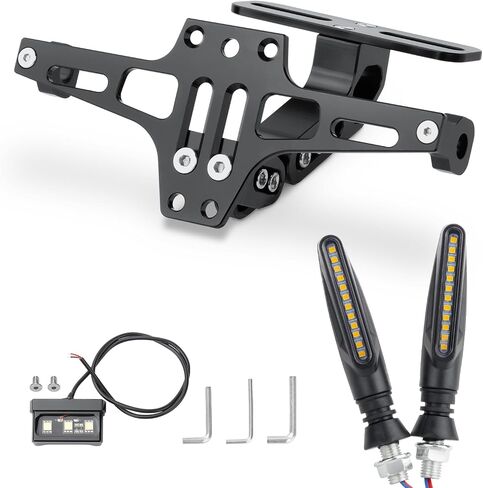 حامل لوحة ترخيص دراجة نارية مع مصابيح قابلة للتعديل دراجة نارية لوحة رخصة CNC CNC Motorcycle Fender Eliminator Kit مع 2 إشارات LED LED (أسود) in Saudi Arabia