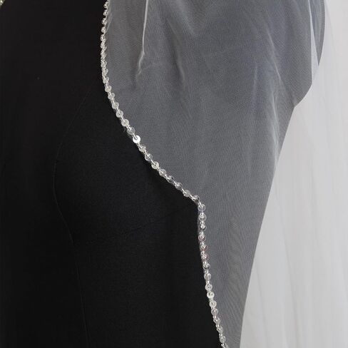 Wedding Veil 1 Tier Elegant Crystals Beaded Edge Bridal Veil Soft Tulle Fingertip Length in Saudi Arabia