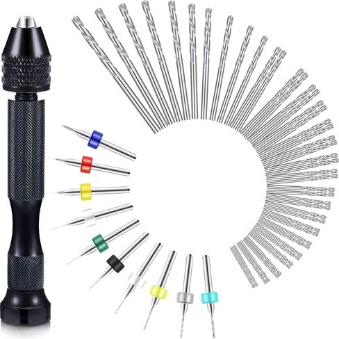 Mudder 57 قطع بتات يدوي بتات ، 46 PCS Pin Vise Micro Twist Drills و 10 PCS PCB Mini Cutting Bits for Resin Polymer Clay Jewelry (Silver) in Saudi Arabia