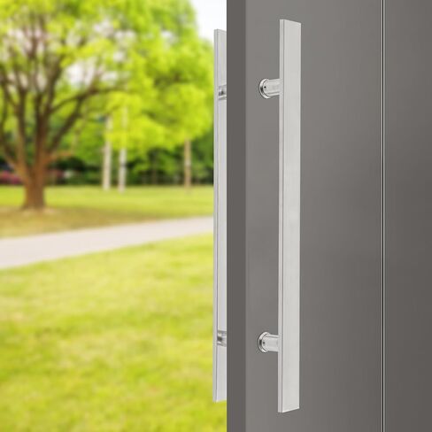 23.43in مقبض باب سحب الضغط ، الفولاذ المقاوم للصدأ مزدوج الوجه h شكل منزلق الباب لمكتب المنزل التجاري (الفضة المصنوعة) in Kuwait