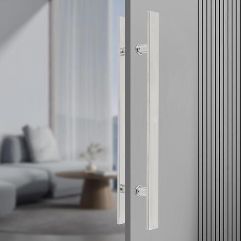 23.43in مقبض باب سحب الضغط ، الفولاذ المقاوم للصدأ مزدوج الوجه h شكل منزلق الباب لمكتب المنزل التجاري (الفضة المصنوعة) in Kuwait