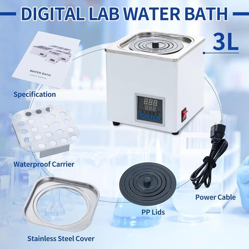 Lab Water Bath, 3L Digital Thermostatic Heater Water Bath with 1 Chamber, Selectable Opening for Laboratory Chemical & Biological Experiment (110V/6Hz) in Saudi Arabia