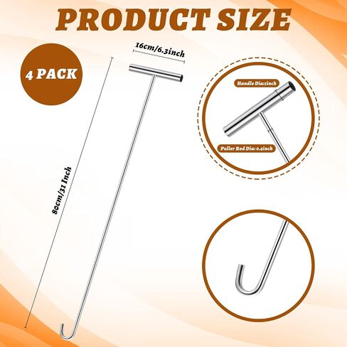 Zonon 4 Pack 31 "Fifth Wheel Puller Orange 5th Wheel Pin Tows Solid Steel Chrome Plated Manole Hooks Highting Type Type Type Type Type Type لسحب أغطية Manole Drain Drain Storm in Kuwait