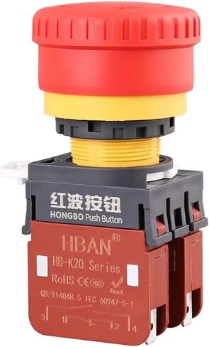 HB-K20 مقاوم للماء IP65 22mm 20a حالة طوارئ توقف عن زر الضغط على زر التبديل 2NO 2NC in Saudi Arabia