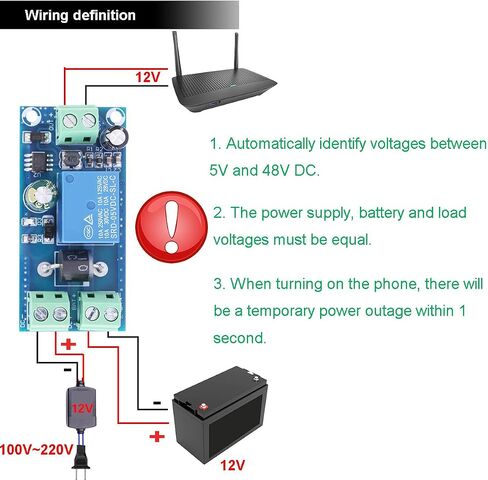 2 pcs DC Power Switch Module 5V~48V 10A Automatic Battery Power Transfer Switch Emergency Automatic Conversion Module with 20awg red and Black Cable Screwdriver for Incubator, Laptop in Saudi Arabia