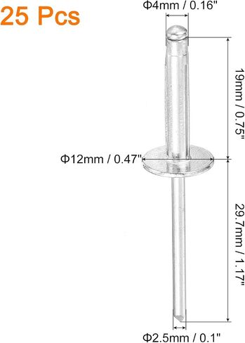 UXCELL 25PCS 5/32 "x3/4" ألومنيوم رأس كبير من المسامير ، مسامير قبضة Tri كبيرة الحافة ل DIY ، ورقة معدنية ، إصلاحات السيارات ، الأثاث ، القارب البحري (أسود) in Kuwait