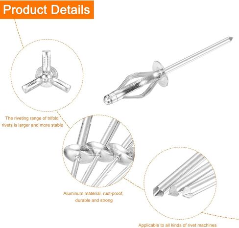 UXCELL 25PCS 5/32 "x3/4" ألومنيوم رأس كبير من المسامير ، مسامير قبضة Tri كبيرة الحافة ل DIY ، ورقة معدنية ، إصلاحات السيارات ، الأثاث ، القارب البحري (أسود) in Kuwait