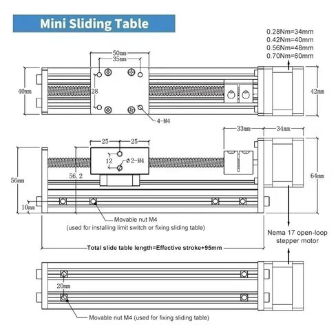 17 Motorized Linear Rail Stage Drive Kit T-Type Mini Sliding Table Motor Kit CNC XYZ Axis Router Table Linear Actuator(0.56Nm Slide Tabler,50mm Stroke) in Saudi Arabia