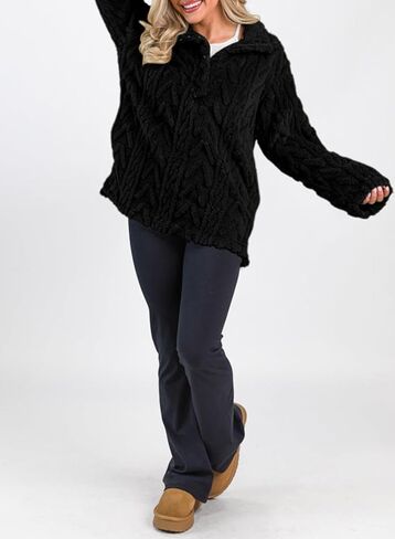 BLENCOT Womens Casual Button Collar Warm Sherpa Pullover Cable Fleece Sweatshirt Long Sleeve Tops Coat with Pockets in Saudi Arabia