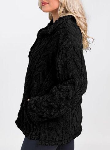 BLENCOT Womens Casual Button Collar Warm Sherpa Pullover Cable Fleece Sweatshirt Long Sleeve Tops Coat with Pockets in Saudi Arabia