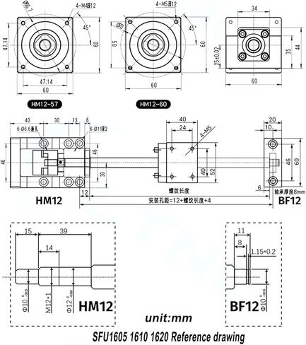 1 Set 16mm Ball Screw SFU1605 with 5mm Pitch Single Ball Nut +BF12 Bearings +Motor Mount for CNC(HM12-60 for Nema24,1000mm) in Saudi Arabia