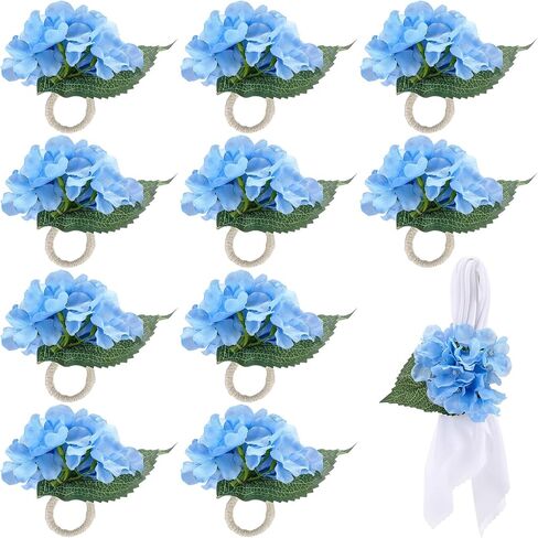 Yunsailing 12 Pcs Hydrangea Flower Napkin Rings Flower Handmade Napkin Holder Rings Floral Handicraft Band for Table Decorations Wedding Anniversary Holiday Birthday Party Supplies (Blue) in Saudi Arabia
