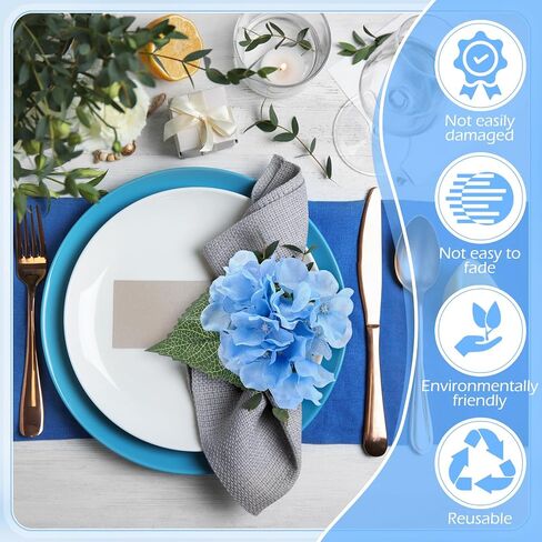 Yunsailing 12 Pcs Hydrangea Flower Napkin Rings Flower Handmade Napkin Holder Rings Floral Handicraft Band for Table Decorations Wedding Anniversary Holiday Birthday Party Supplies (Blue) in Saudi Arabia
