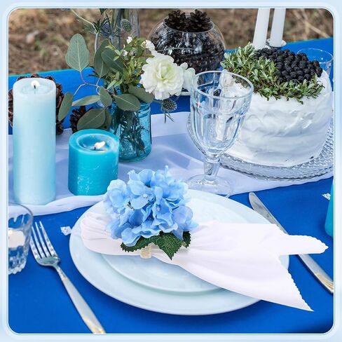Yunsailing 12 Pcs Hydrangea Flower Napkin Rings Flower Handmade Napkin Holder Rings Floral Handicraft Band for Table Decorations Wedding Anniversary Holiday Birthday Party Supplies (Blue) in Saudi Arabia