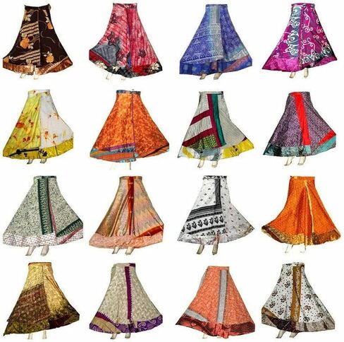 05 PCS Indian Vintage Long Silk Women Wrap Skirts Boho Hippie Magic Flowers Summer Skirt Saree Skirts. Multicolor, 46 Regular in Saudi Arabia