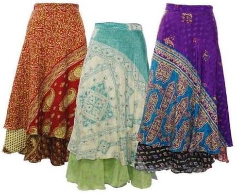 05 PCS Indian Vintage Long Silk Women Wrap Skirts Boho Hippie Magic Flowers Summer Skirt Saree Skirts. Multicolor, 46 Regular in Saudi Arabia