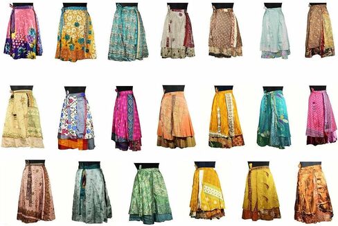 05 PCS Indian Vintage Long Silk Women Wrap Skirts Boho Hippie Magic Flowers Summer Skirt Saree Skirts. Multicolor, 46 Regular in Saudi Arabia