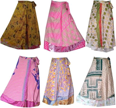 05 PCS Indian Vintage Long Silk Women Wrap Skirts Boho Hippie Magic Flowers Summer Skirt Saree Skirts. Multicolor, 46 Regular in Saudi Arabia