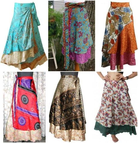 05 PCS Indian Vintage Long Silk Women Wrap Skirts Boho Hippie Magic Flowers Summer Skirt Saree Skirts. Multicolor, 46 Regular in Saudi Arabia