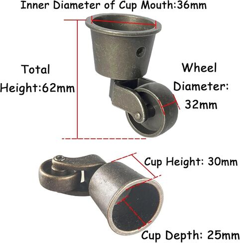 4 Pack Vintage Round Cups Furniture Casters Wheels,Caster Diameter 32mm,Zinc Alloy Swivel Castor,360° Swivel Moving Castor Wheels with Screws,for Table Chair Legs,Piano Stands,Load 180kg in Saudi Arabia
