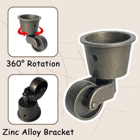 4 Pack Vintage Round Cups Furniture Casters Wheels,Caster Diameter 32mm,Zinc Alloy Swivel Castor,360° Swivel Moving Castor Wheels with Screws,for Table Chair Legs,Piano Stands,Load 180kg in Saudi Arabia