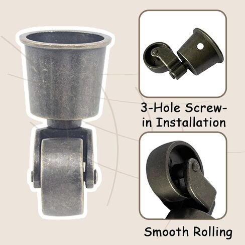 4 Pack Vintage Round Cups Furniture Casters Wheels,Caster Diameter 32mm,Zinc Alloy Swivel Castor,360° Swivel Moving Castor Wheels with Screws,for Table Chair Legs,Piano Stands,Load 180kg in Saudi Arabia