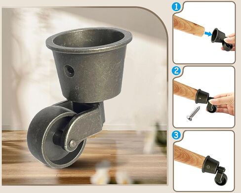 4 Pack Vintage Round Cups Furniture Casters Wheels,Caster Diameter 32mm,Zinc Alloy Swivel Castor,360° Swivel Moving Castor Wheels with Screws,for Table Chair Legs,Piano Stands,Load 180kg in Saudi Arabia