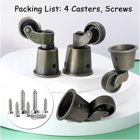 4 Pack Vintage Round Cups Furniture Casters Wheels,Caster Diameter 32mm,Zinc Alloy Swivel Castor,360° Swivel Moving Castor Wheels with Screws,for Table Chair Legs,Piano Stands,Load 180kg in Saudi Arabia