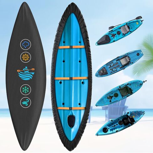 Kayak Cover 520D Canoe Canoe Cover for Outdoor Storage Heavy Duty & Waterproof, Fade-Resistant, Fits Canoe, Paddle Board, SUP, and Kayak Boat in Kuwait