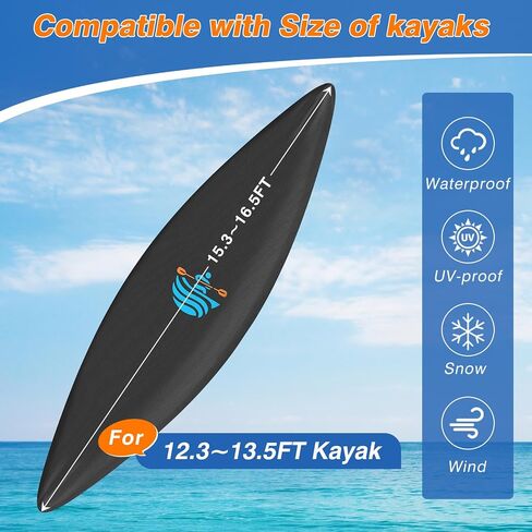 Kayak Cover 520D Canoe Canoe Cover for Outdoor Storage Heavy Duty & Waterproof, Fade-Resistant, Fits Canoe, Paddle Board, SUP, and Kayak Boat in Kuwait