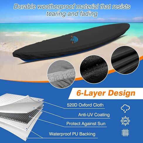 Kayak Cover 520D Canoe Canoe Cover for Outdoor Storage Heavy Duty & Waterproof, Fade-Resistant, Fits Canoe, Paddle Board, SUP, and Kayak Boat in Kuwait