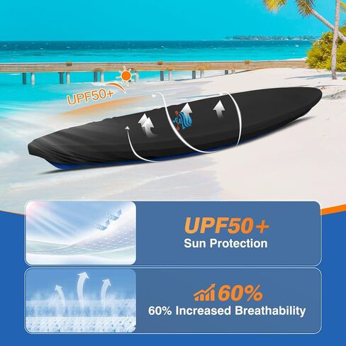 Kayak Cover 520D Canoe Canoe Cover for Outdoor Storage Heavy Duty & Waterproof, Fade-Resistant, Fits Canoe, Paddle Board, SUP, and Kayak Boat in Kuwait