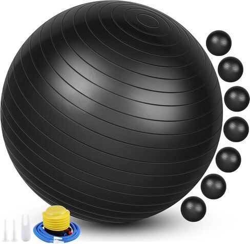 Leyndo 8 PCS Yoga Exercise Ball Ball 26 بوصة مع معدات قابلة للنفخ بيلاتس كرة مع مضخة سريعة مضادة للياقة الولادة المحسنة الموقف والتوازن واليوغا واليلاتيس والتدريب in Kuwait