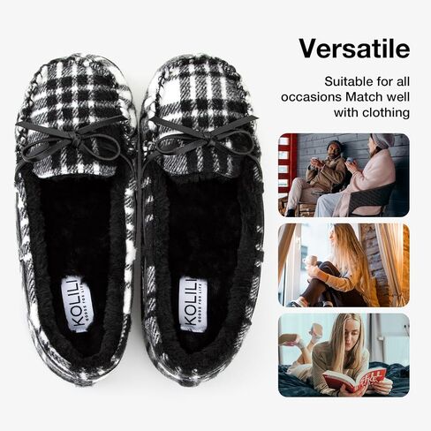 KOLILI Womens Faux Fur Moccasin Slippers, Indoor Outdoor Warm & Cozy House Shoes with Durable Rubber Sole in Saudi Arabia