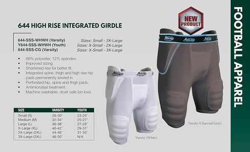 Adams High Rise Varsity All-in-One Football Girdle with Integraded Pads, Medium, White in Saudi Arabia