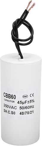 PATIKIL CBB60 45uf Running Capacitor,1Pcs AC 250V 2 Wires 50/60Hz Cylinder White 95x45mm for Water Pumps, Washing Machines Motor Start in Saudi Arabia