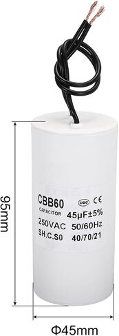 PATIKIL CBB60 45uf Running Capacitor,1Pcs AC 250V 2 Wires 50/60Hz Cylinder White 95x45mm for Water Pumps, Washing Machines Motor Start in Saudi Arabia