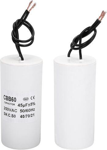 PATIKIL CBB60 45uf Running Capacitor,1Pcs AC 250V 2 Wires 50/60Hz Cylinder White 95x45mm for Water Pumps, Washing Machines Motor Start in Saudi Arabia