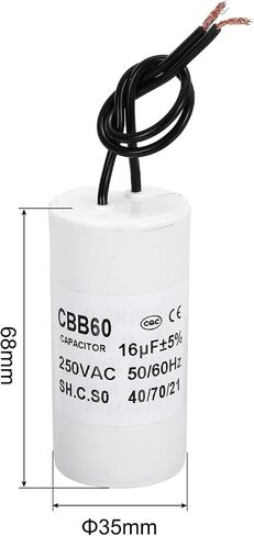 PATIKIL CBB60 45uf Running Capacitor,1Pcs AC 250V 2 Wires 50/60Hz Cylinder White 95x45mm for Water Pumps, Washing Machines Motor Start in Saudi Arabia