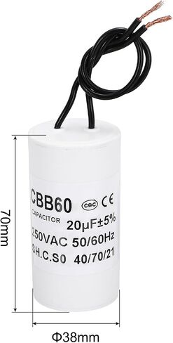 PATIKIL CBB60 45uf Running Capacitor,1Pcs AC 250V 2 Wires 50/60Hz Cylinder White 95x45mm for Water Pumps, Washing Machines Motor Start in Saudi Arabia