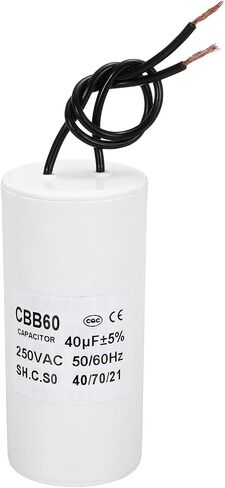 PATIKIL CBB60 45uf Running Capacitor,1Pcs AC 250V 2 Wires 50/60Hz Cylinder White 95x45mm for Water Pumps, Washing Machines Motor Start in Saudi Arabia