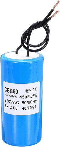 PATIKIL CBB60 45uf Running Capacitor,1Pcs AC 250V 2 Wires 50/60Hz Cylinder Blue 96x45mm for Water Pumps, Washing Machines Motor Start in Saudi Arabia