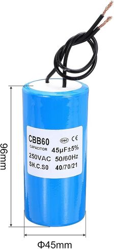 PATIKIL CBB60 45uf Running Capacitor,1Pcs AC 250V 2 Wires 50/60Hz Cylinder Blue 96x45mm for Water Pumps, Washing Machines Motor Start in Saudi Arabia