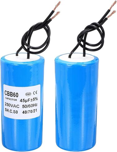 PATIKIL CBB60 45uf Running Capacitor,1Pcs AC 250V 2 Wires 50/60Hz Cylinder Blue 96x45mm for Water Pumps, Washing Machines Motor Start in Saudi Arabia