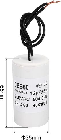 PATIKIL CBB60 45uf Running Capacitor,1Pcs AC 250V 2 Wires 50/60Hz Cylinder White 95x45mm for Water Pumps, Washing Machines Motor Start in Saudi Arabia