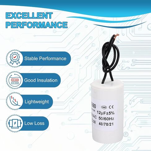 PATIKIL CBB60 45uf Running Capacitor,1Pcs AC 250V 2 Wires 50/60Hz Cylinder White 95x45mm for Water Pumps, Washing Machines Motor Start in Saudi Arabia