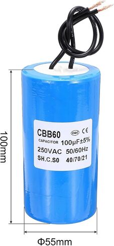 PATIKIL CBB60 45uf Running Capacitor,1Pcs AC 250V 2 Wires 50/60Hz Cylinder Blue 96x45mm for Water Pumps, Washing Machines Motor Start in Saudi Arabia
