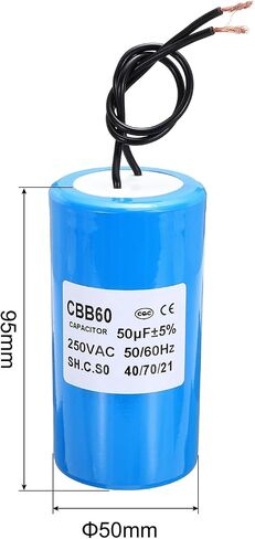 PATIKIL CBB60 45uf Running Capacitor,1Pcs AC 250V 2 Wires 50/60Hz Cylinder Blue 96x45mm for Water Pumps, Washing Machines Motor Start in Saudi Arabia